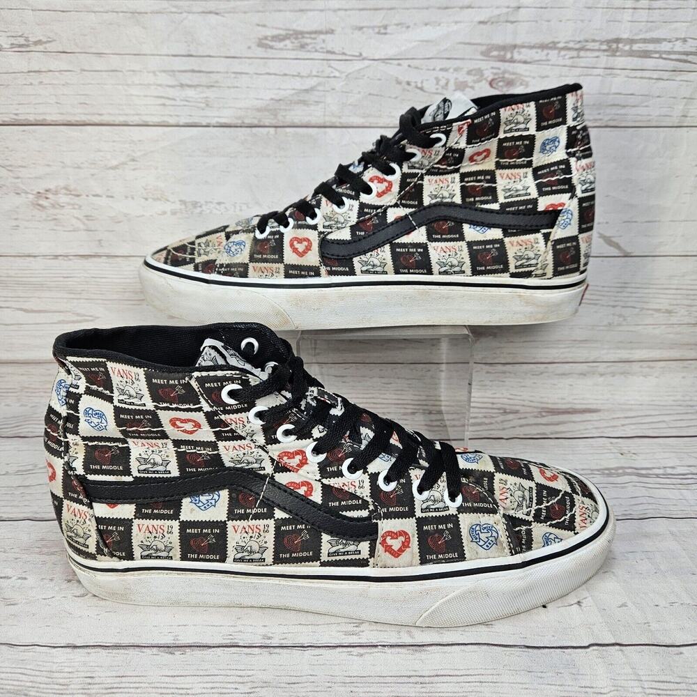 Vans Sk8-Hi High Top Shoes LOVE LETTERS BLACK White Men’s Size 10 Sneakers